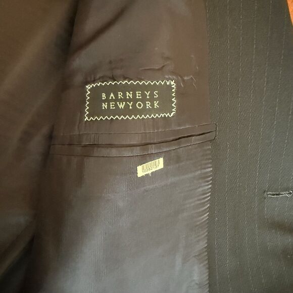 Armani Collezioni 44R  Black Pinstripe‎ Designer Suit Jacket Pants 90's Vintage - Picture 6 of 15